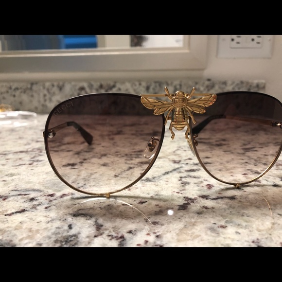 Gucci Accessories - Gucci Gold Bee Collection Aviators brown lens